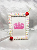 Fake Cake Photo Frame: Sprinkled Faux Icing, Cherry Decor