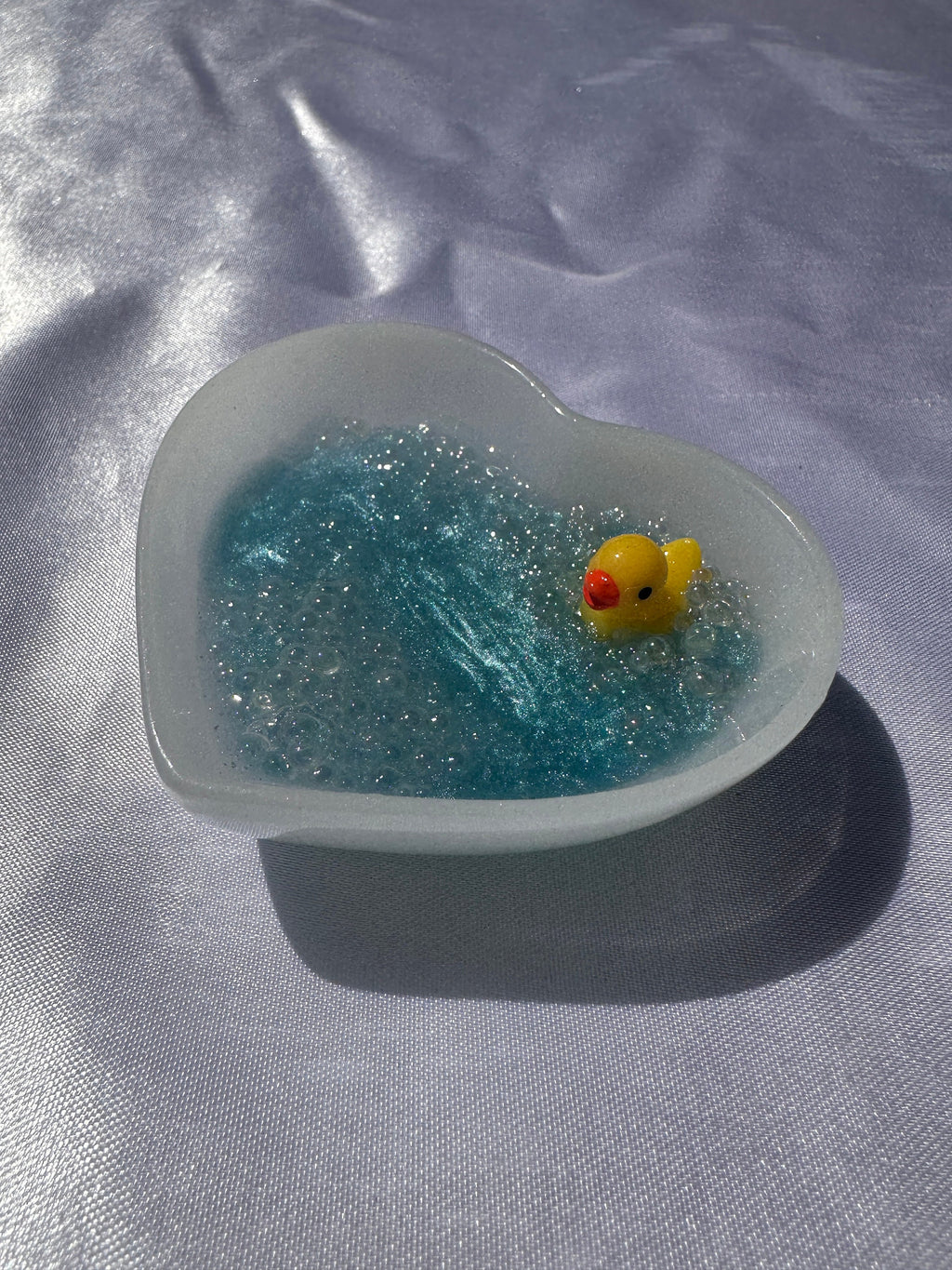 Handmade Heart Shaped Dish with Rubber Duck in Bubble Bath