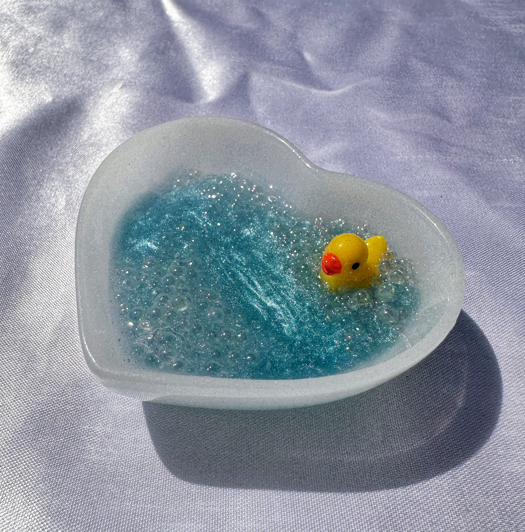 Handmade Heart Shaped Dish with Rubber Duck in Bubble Bath