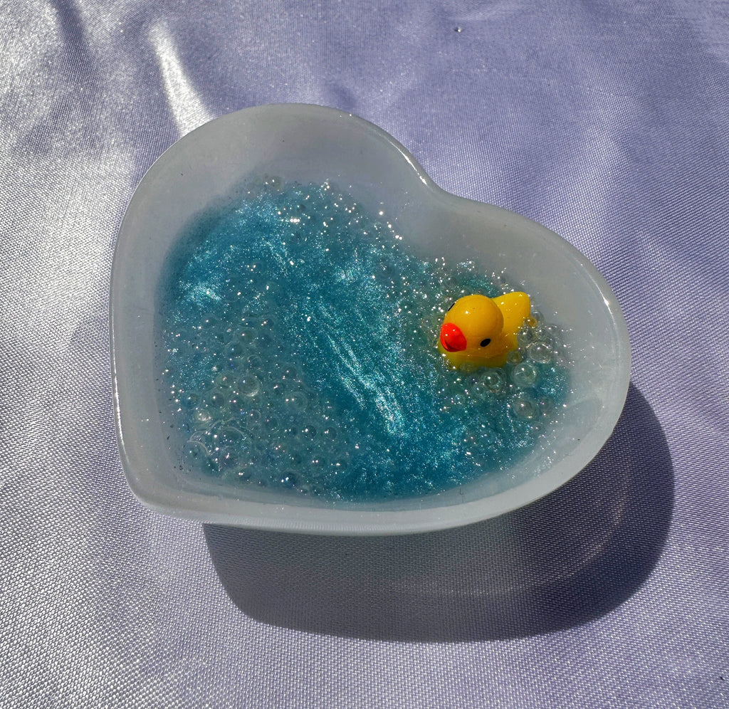 Handmade Heart Shaped Dish with Rubber Duck in Bubble Bath