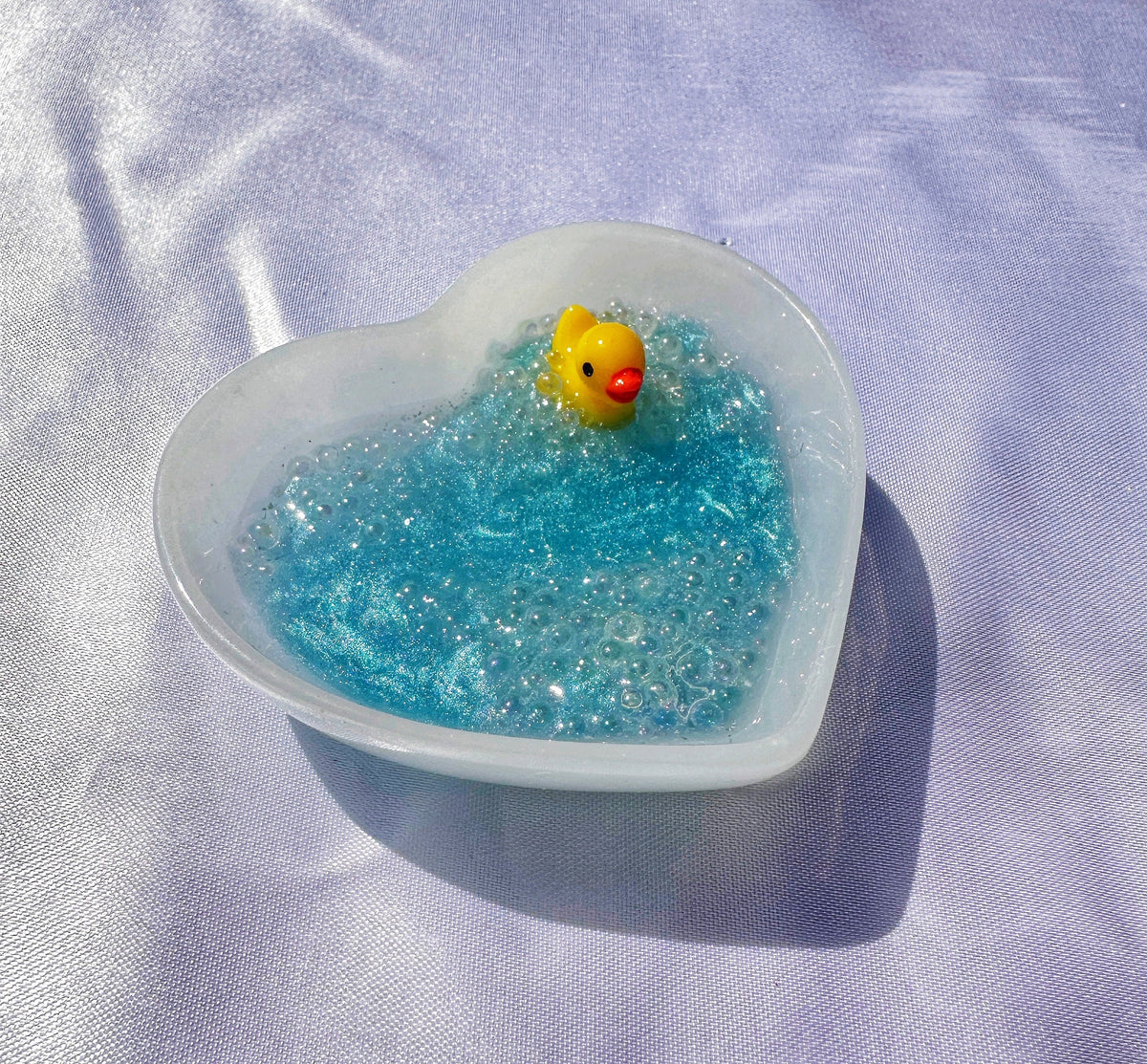 Handmade Heart Shaped Dish with Rubber Duck in Bubble Bath