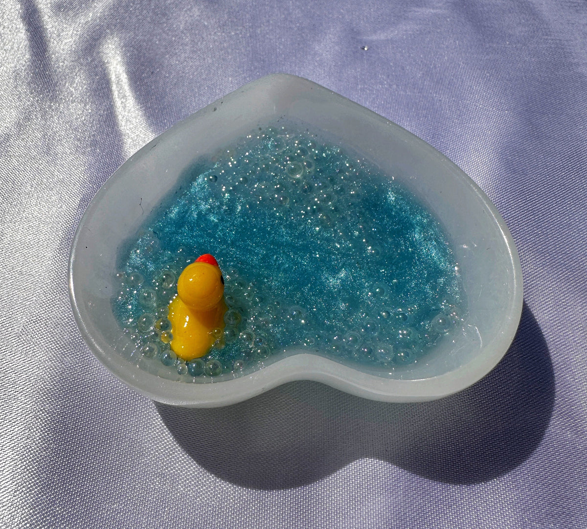 Handmade Heart Shaped Dish with Rubber Duck in Bubble Bath