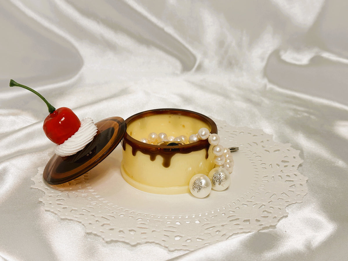 Flan Pudding Trinket Container: Faux Cherry & Whipped Cream Lid