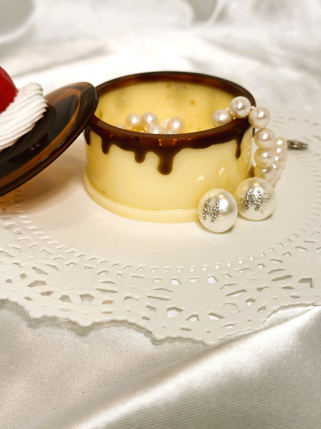 Flan Pudding Trinket Container: Faux Cherry & Whipped Cream Lid