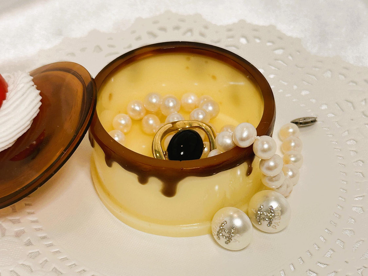 Flan Pudding Trinket Container: Faux Cherry & Whipped Cream Lid
