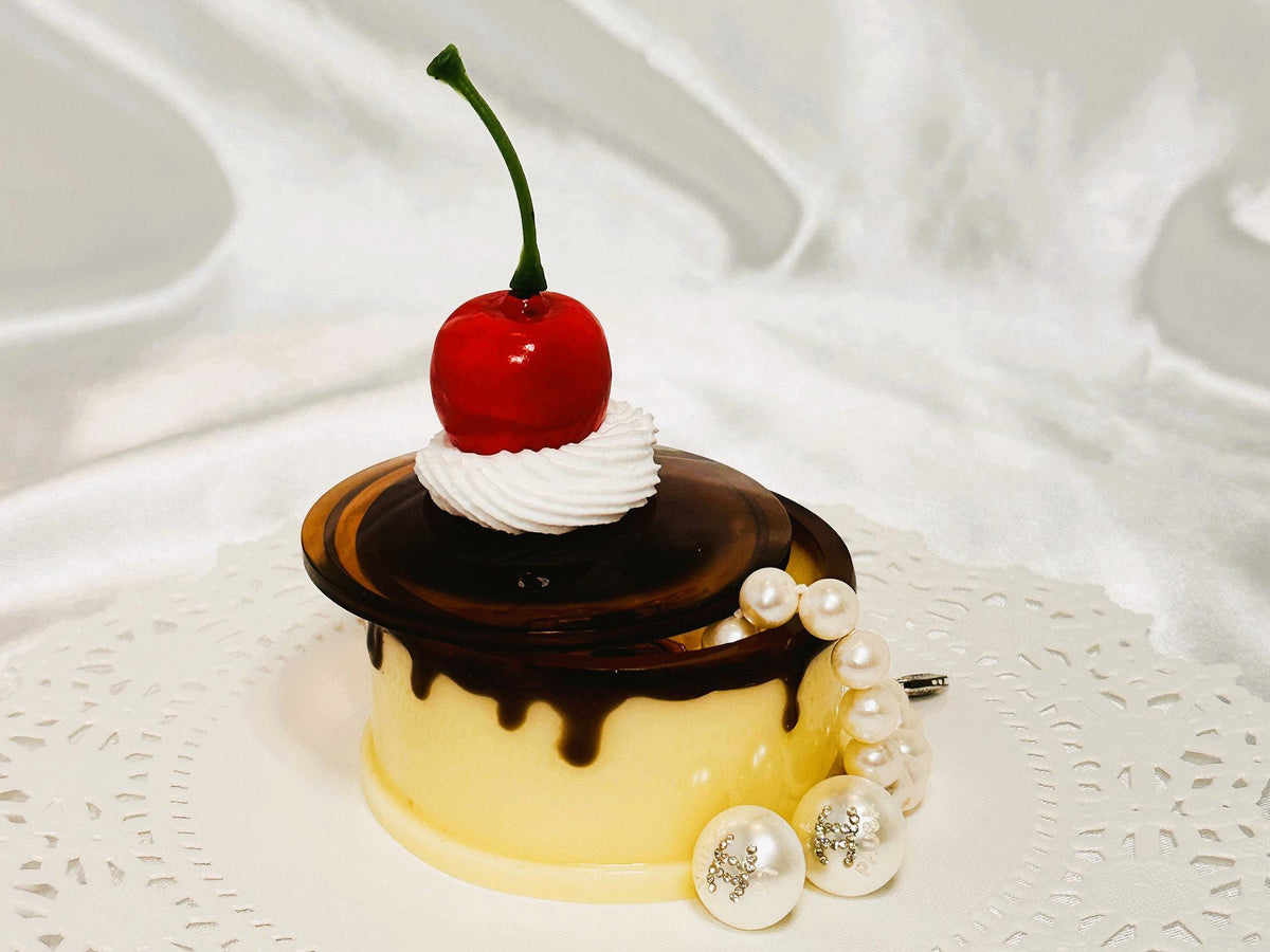 Flan Pudding Trinket Container: Faux Cherry & Whipped Cream Lid
