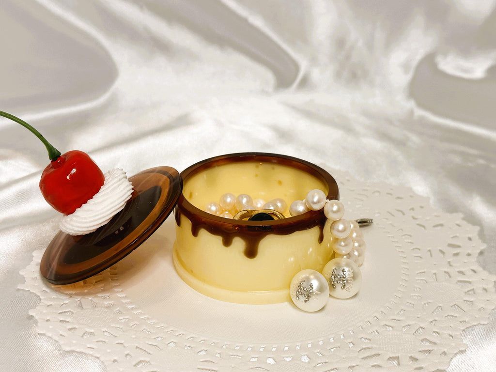 Flan Pudding Trinket Container: Faux Cherry & Whipped Cream Lid
