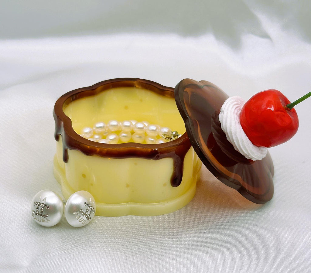 Handmade Flan Pudding Trinket Box: Faux Cherry & Whipped Cream Lid