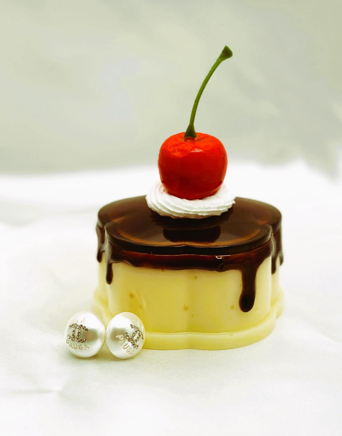 Handmade Flan Pudding Trinket Box: Faux Cherry & Whipped Cream Lid
