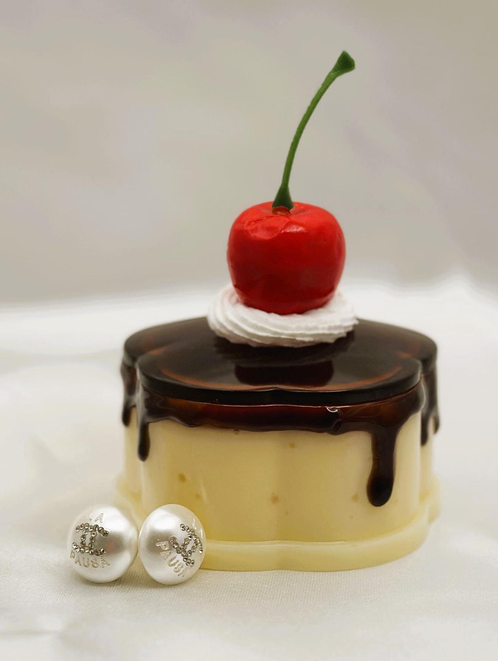 Handmade Flan Pudding Trinket Box: Faux Cherry & Whipped Cream Lid