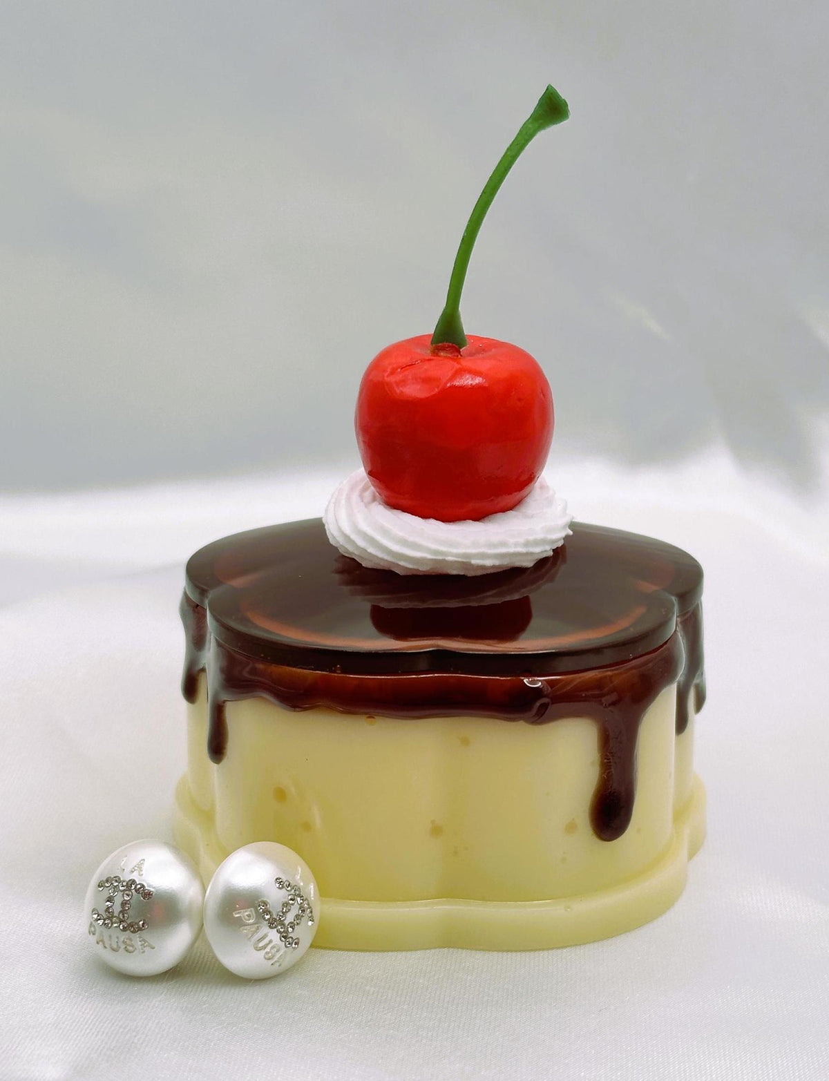 Handmade Flan Pudding Trinket Box: Faux Cherry & Whipped Cream Lid