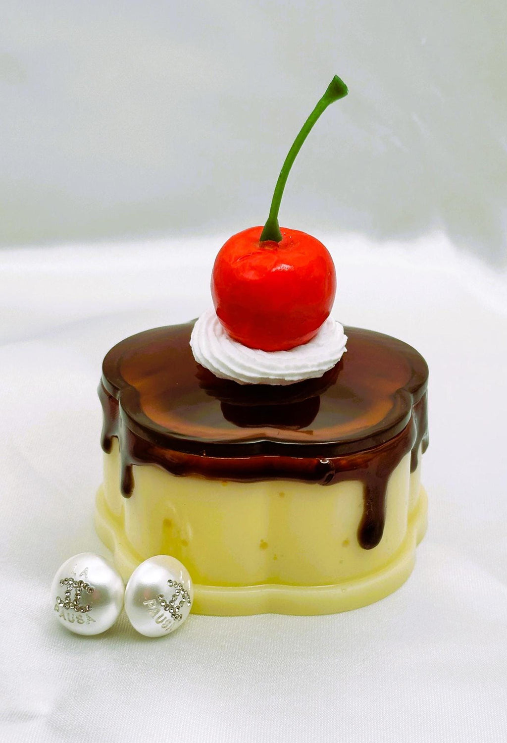 Handmade Flan Pudding Trinket Box: Faux Cherry & Whipped Cream Lid