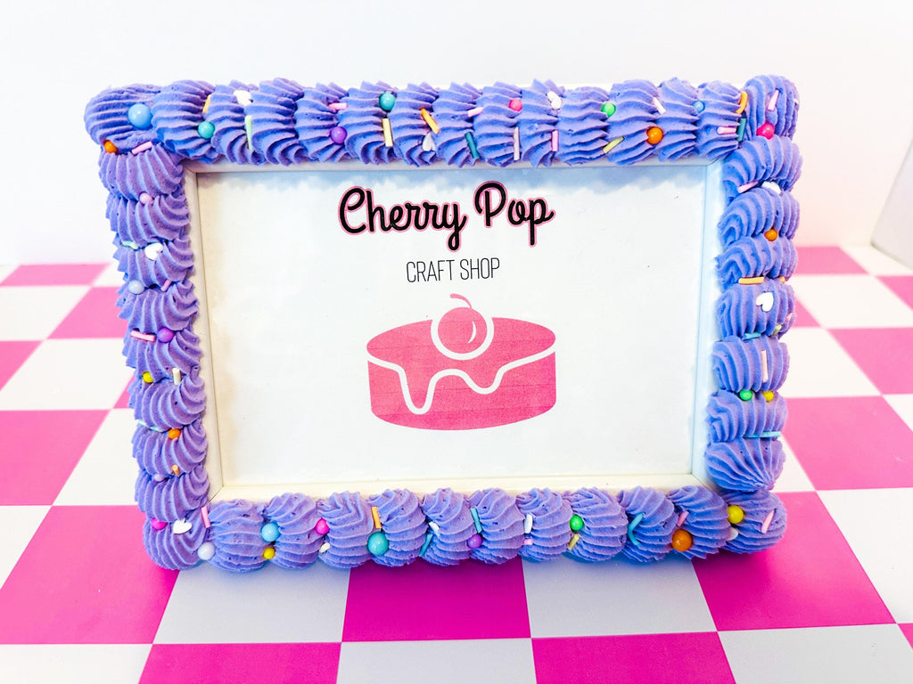 Fake Cake Purple Cake Photo Frame - Icing & Sprinkles Wooden Picture Holder Decoden