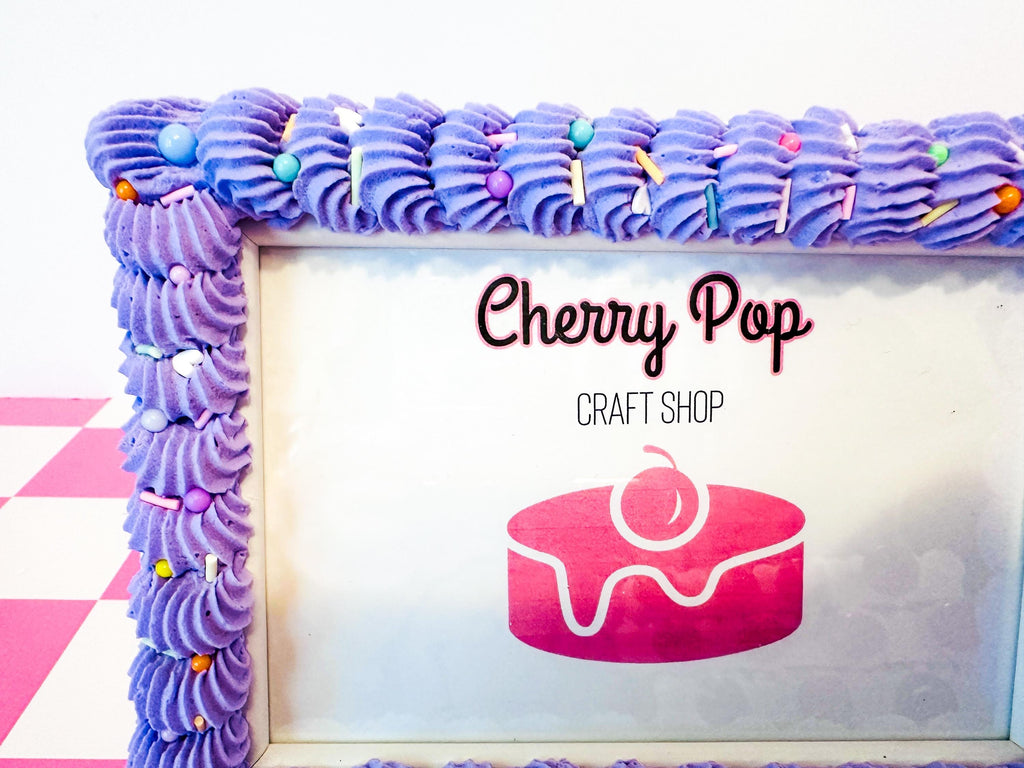 Fake Cake Purple Cake Photo Frame - Icing & Sprinkles Wooden Picture Holder Decoden
