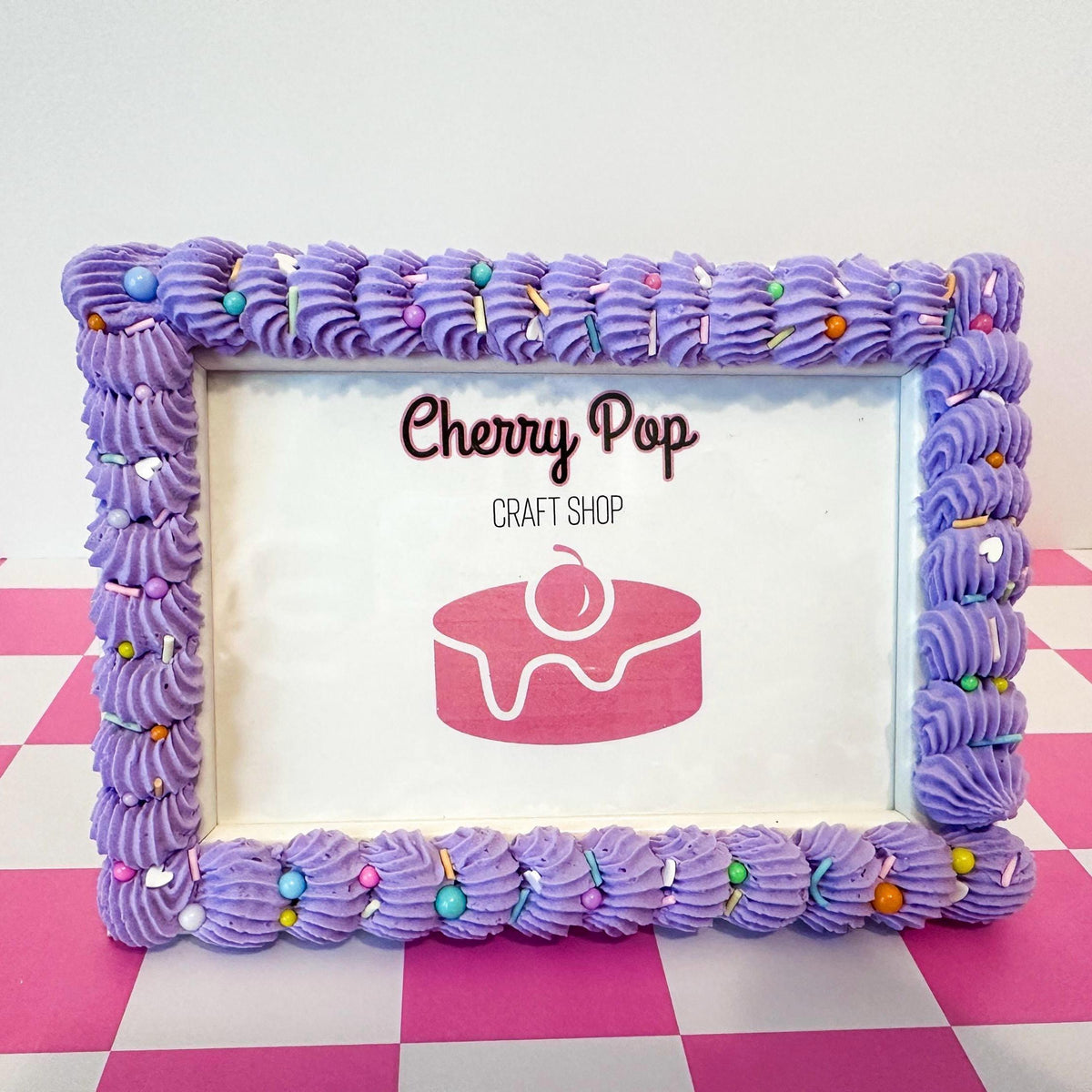 Fake Cake Purple Cake Photo Frame - Icing & Sprinkles Wooden Picture Holder Decoden