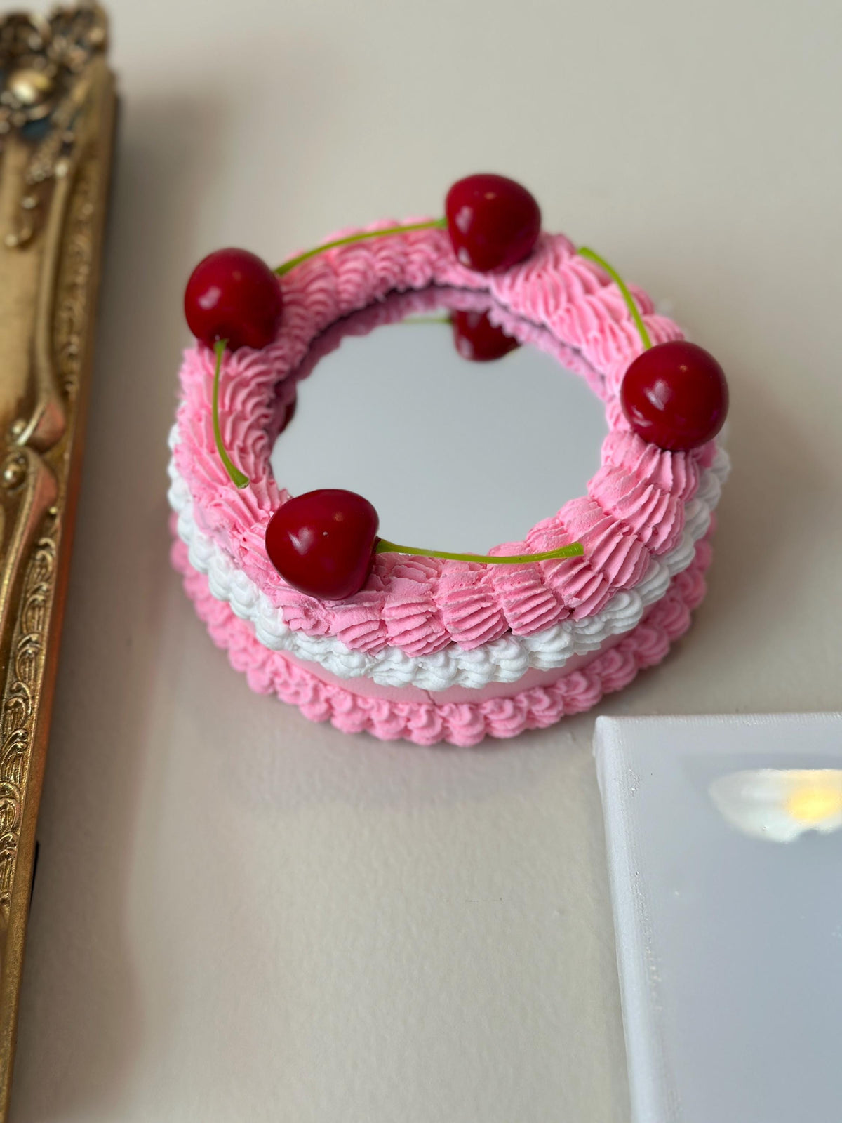 Fake Cake Mirror with Cherries - Dopamine Decor
