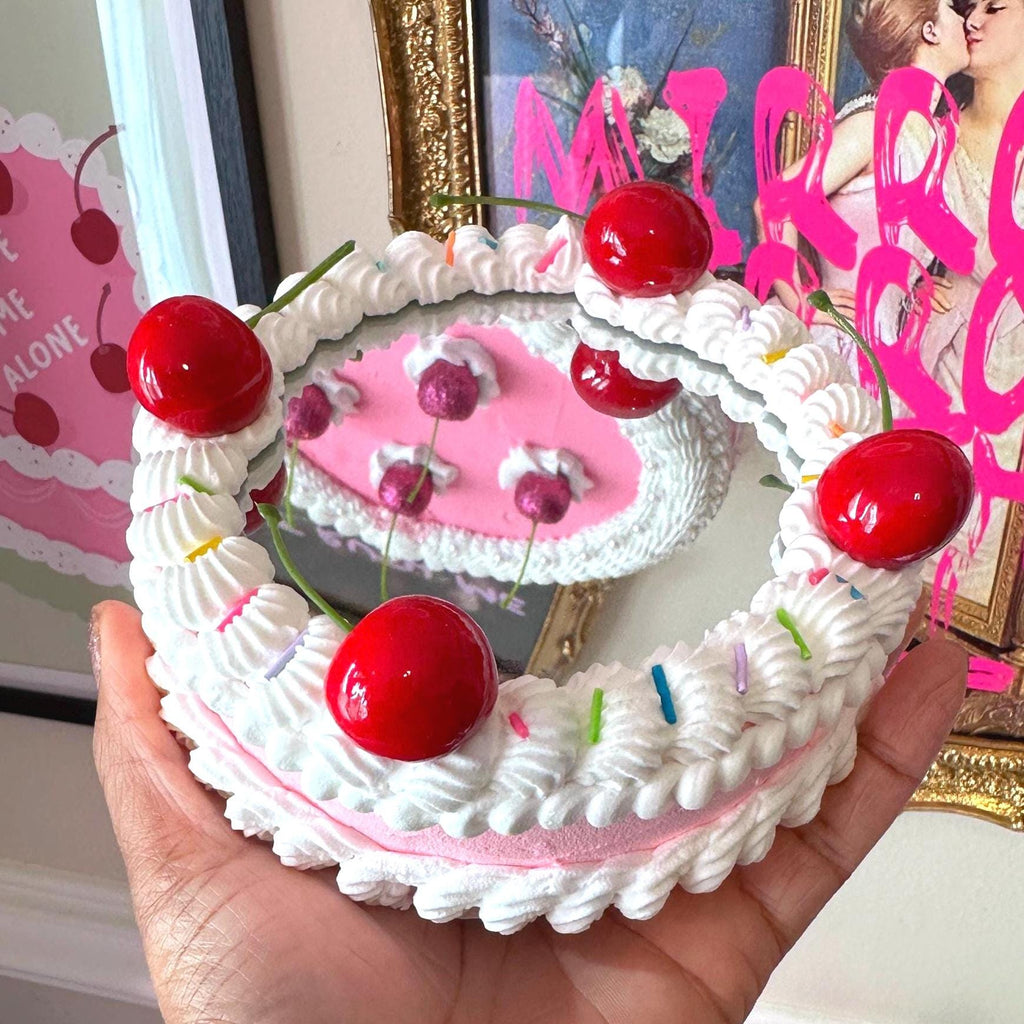 Pink Faux Cake Mirror: Cherries & Sprinkles - Dopamine Decor