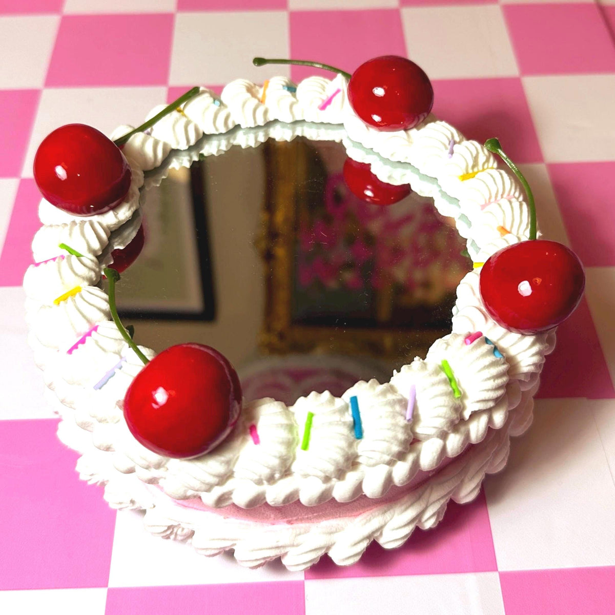 Pink Faux Cake Mirror: Cherries & Sprinkles - Dopamine Decor
