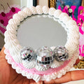 Faux Icing Cake Mirror: Disco Balls & Pink Ribbons - Dopamine Decor