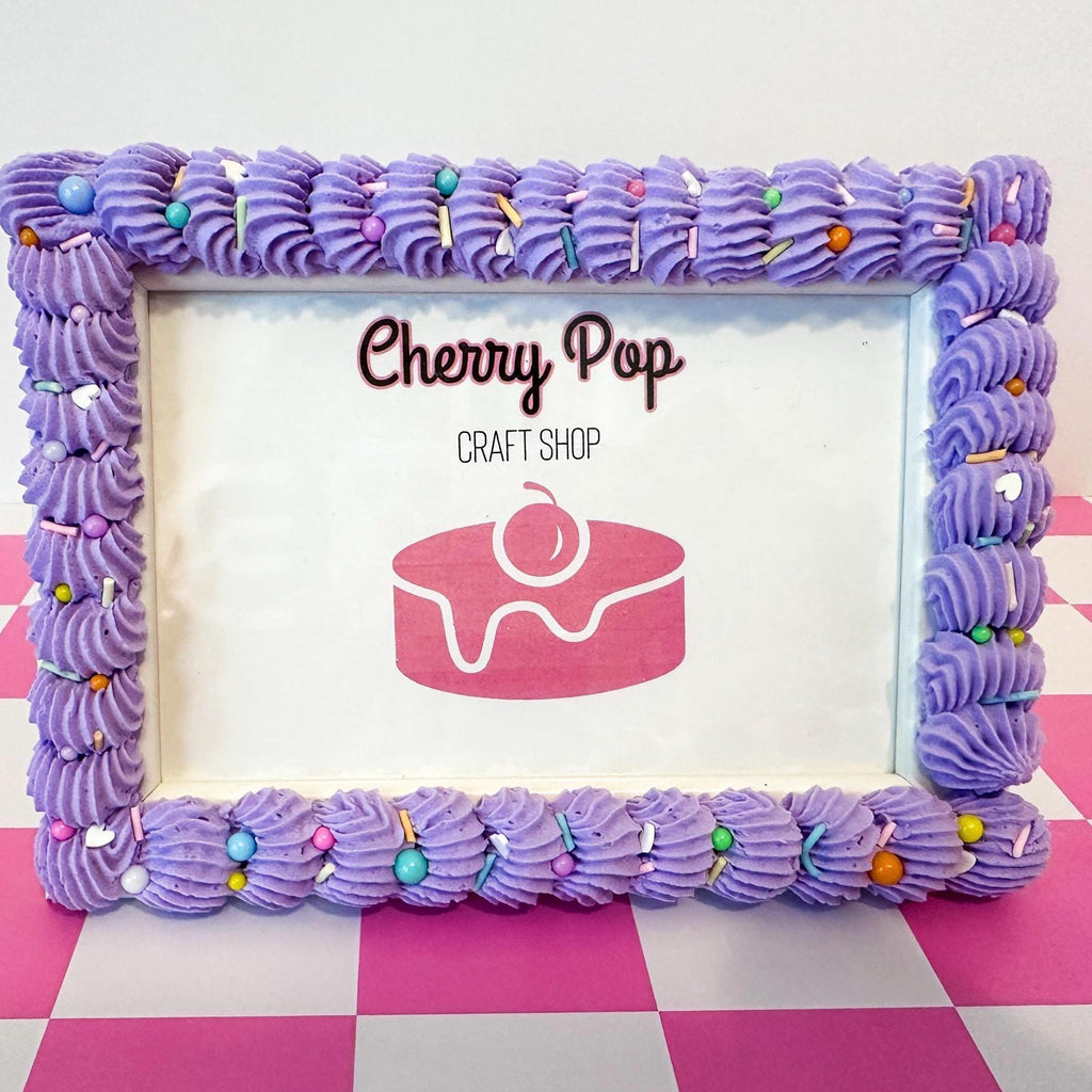 Fake Cake Purple Cake Photo Frame - Icing & Sprinkles Wooden Picture Holder Decoden
