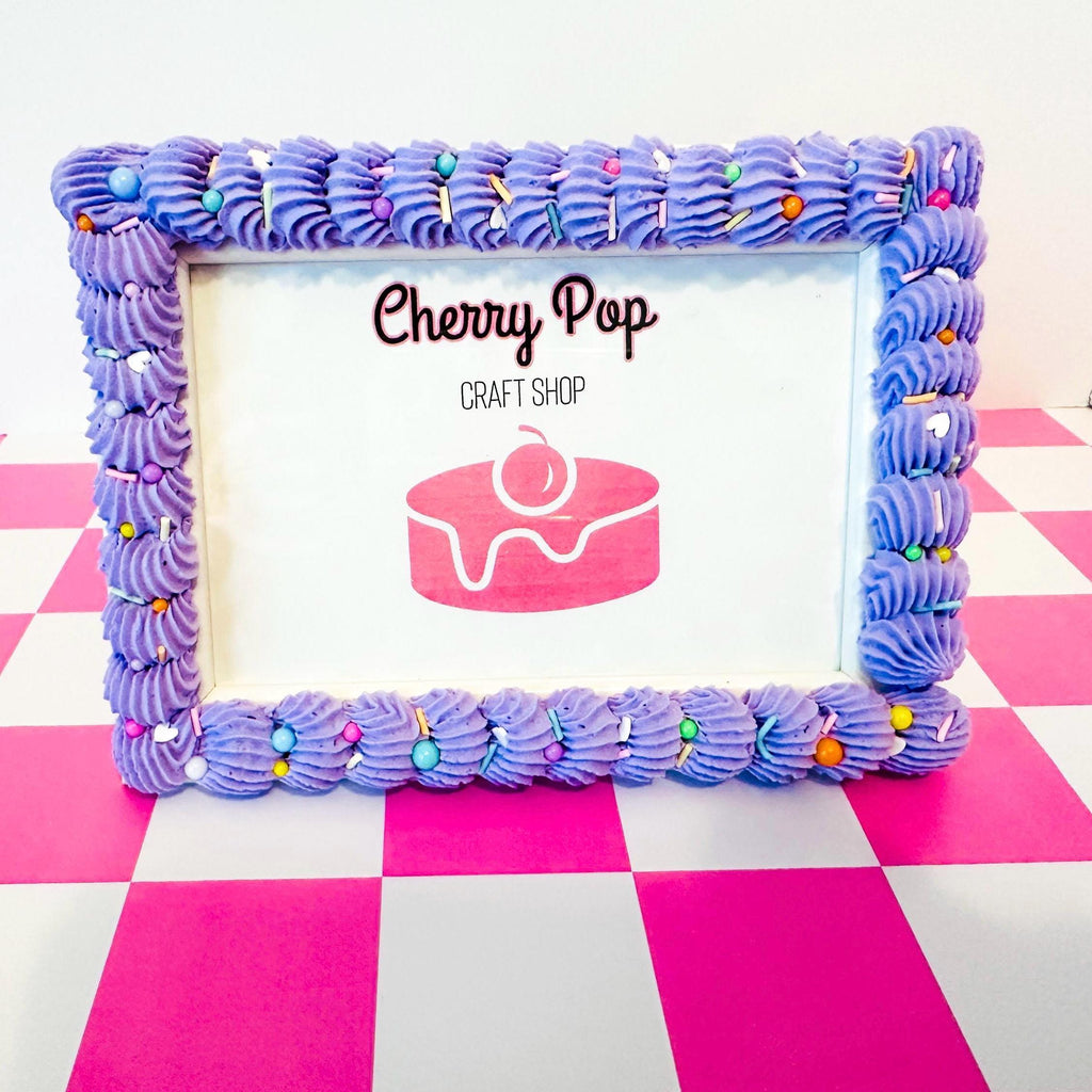 Fake Cake Purple Cake Photo Frame - Icing & Sprinkles Wooden Picture Holder Decoden