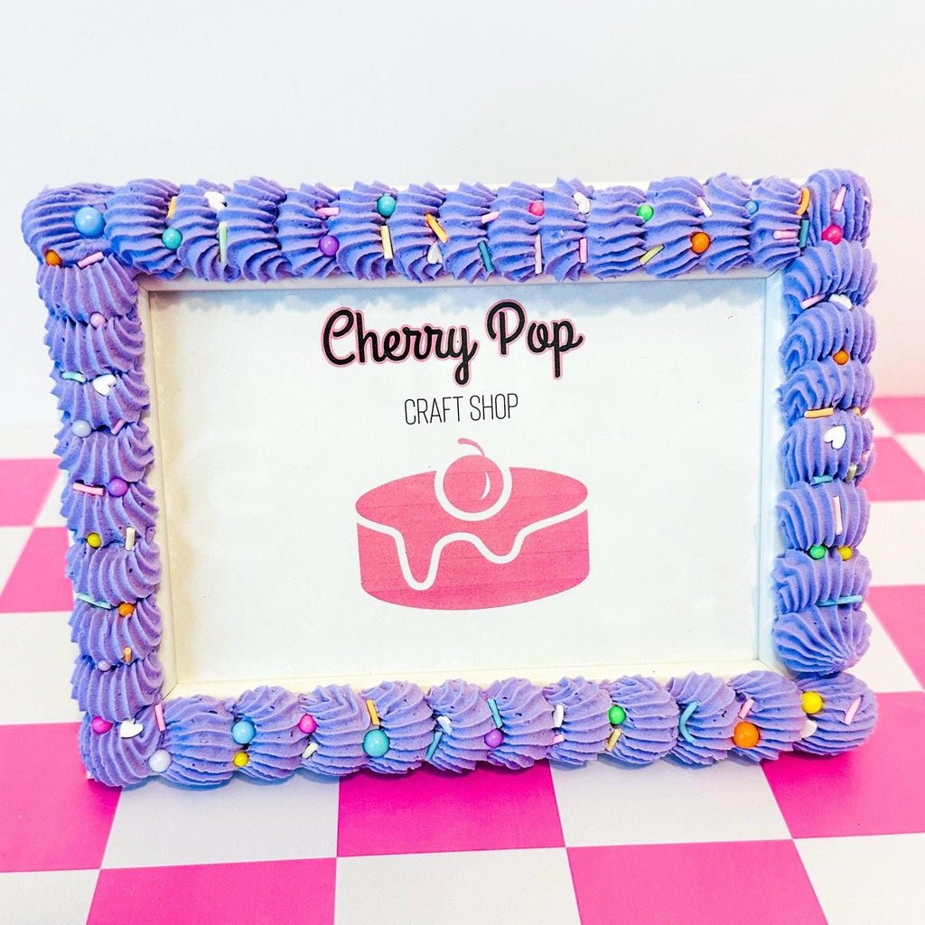 Fake Cake Purple Cake Photo Frame - Icing & Sprinkles Wooden Picture Holder Decoden