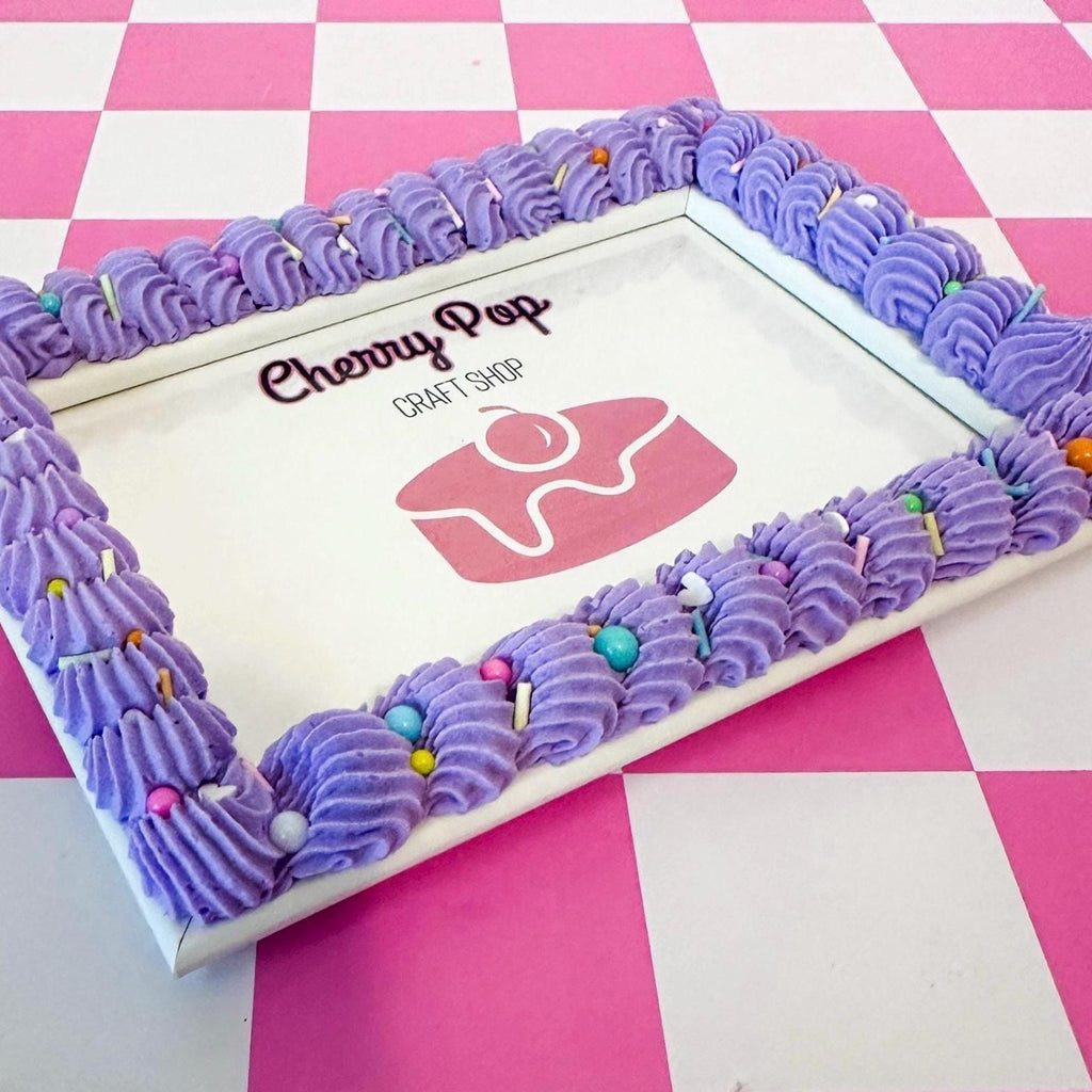 Fake Cake Purple Cake Photo Frame - Icing & Sprinkles Wooden Picture Holder Decoden