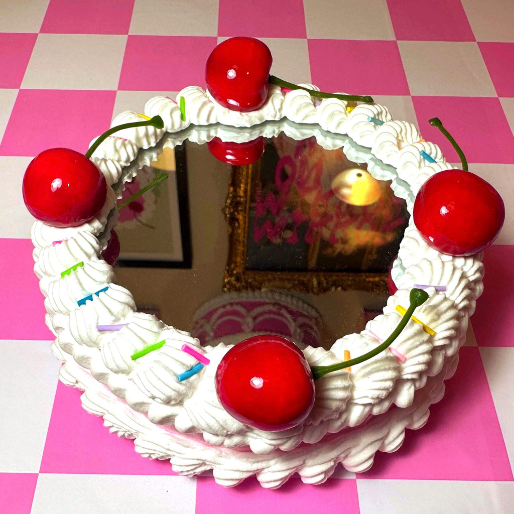 Pink Faux Cake Mirror: Cherries & Sprinkles - Dopamine Decor