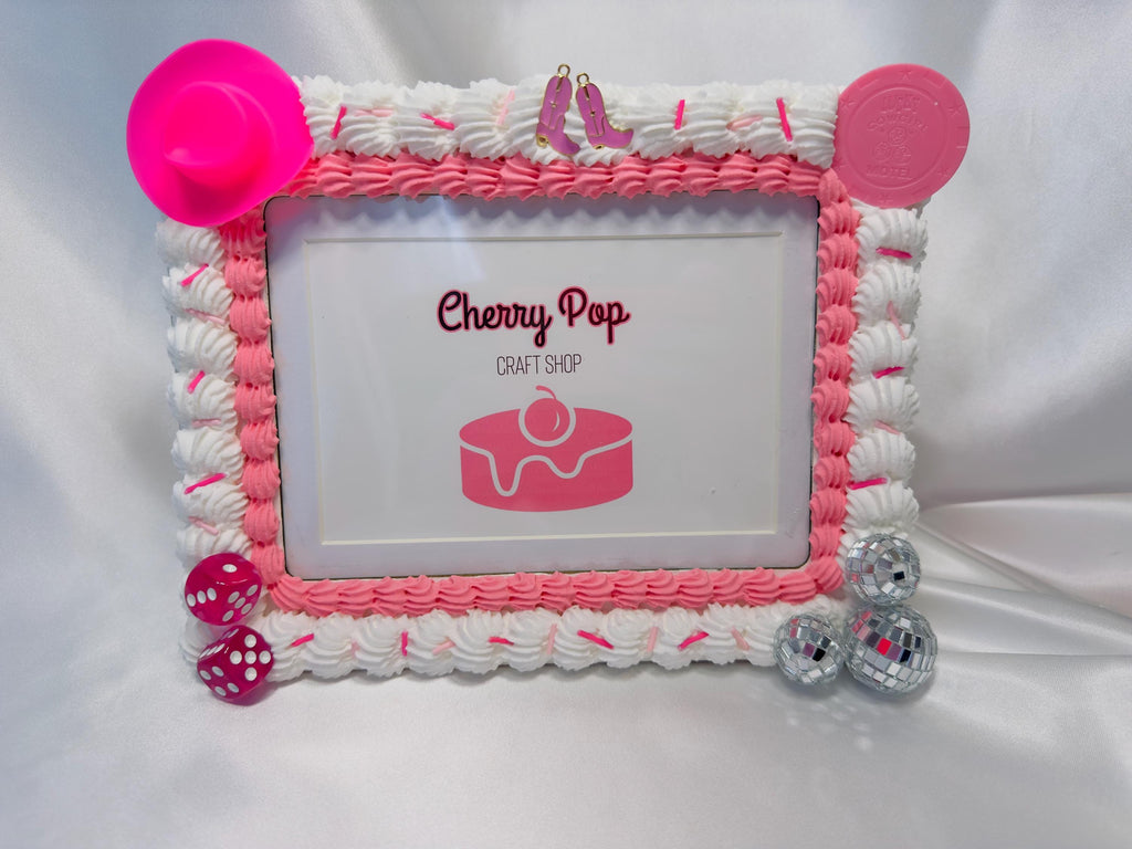 Pink Disco Cowgirl Fake Cake Picture Frame: Decoden Photo Holder
