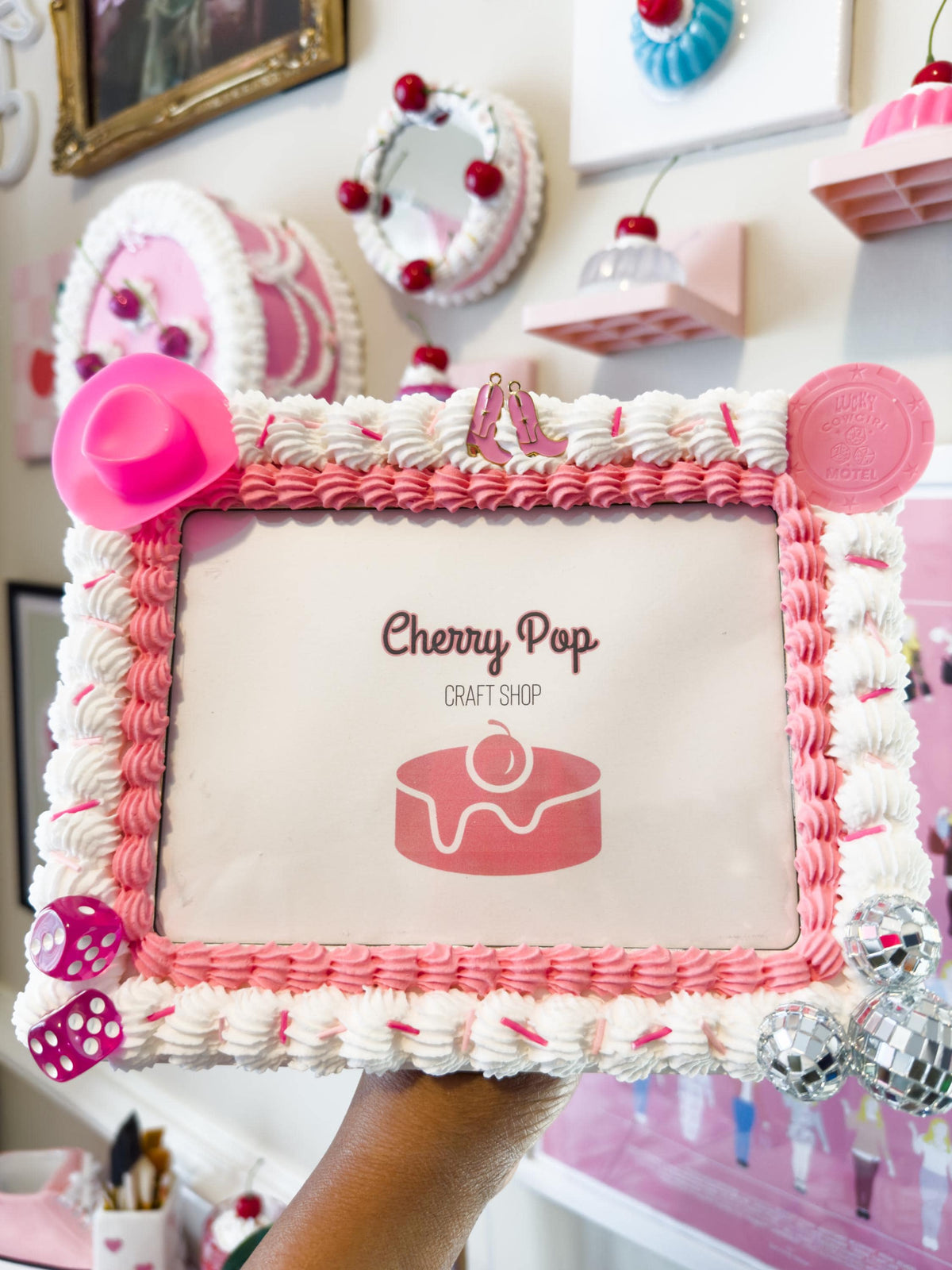 Pink Disco Cowgirl Fake Cake Picture Frame: Decoden Photo Holder