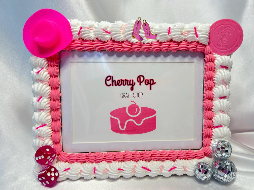 Pink Disco Cowgirl Fake Cake Picture Frame: Decoden Photo Holder