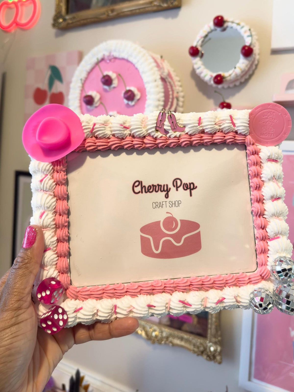 Pink Disco Cowgirl Fake Cake Picture Frame: Decoden Photo Holder