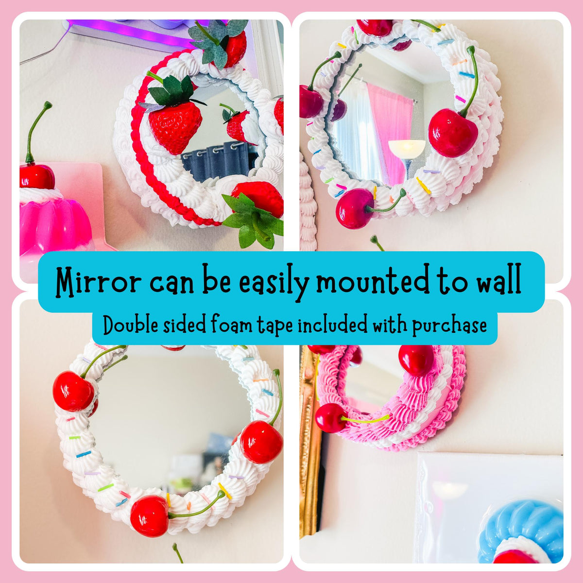Fake Cake Mirror with Cherries - Dopamine Decor