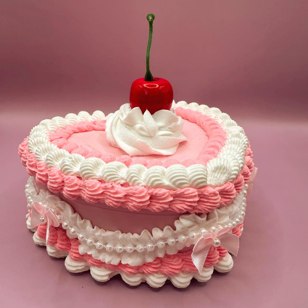 Pink Fake Cake Jewelry Box with Pearls & Bows | Coquette Maximalist Dopamine Decor