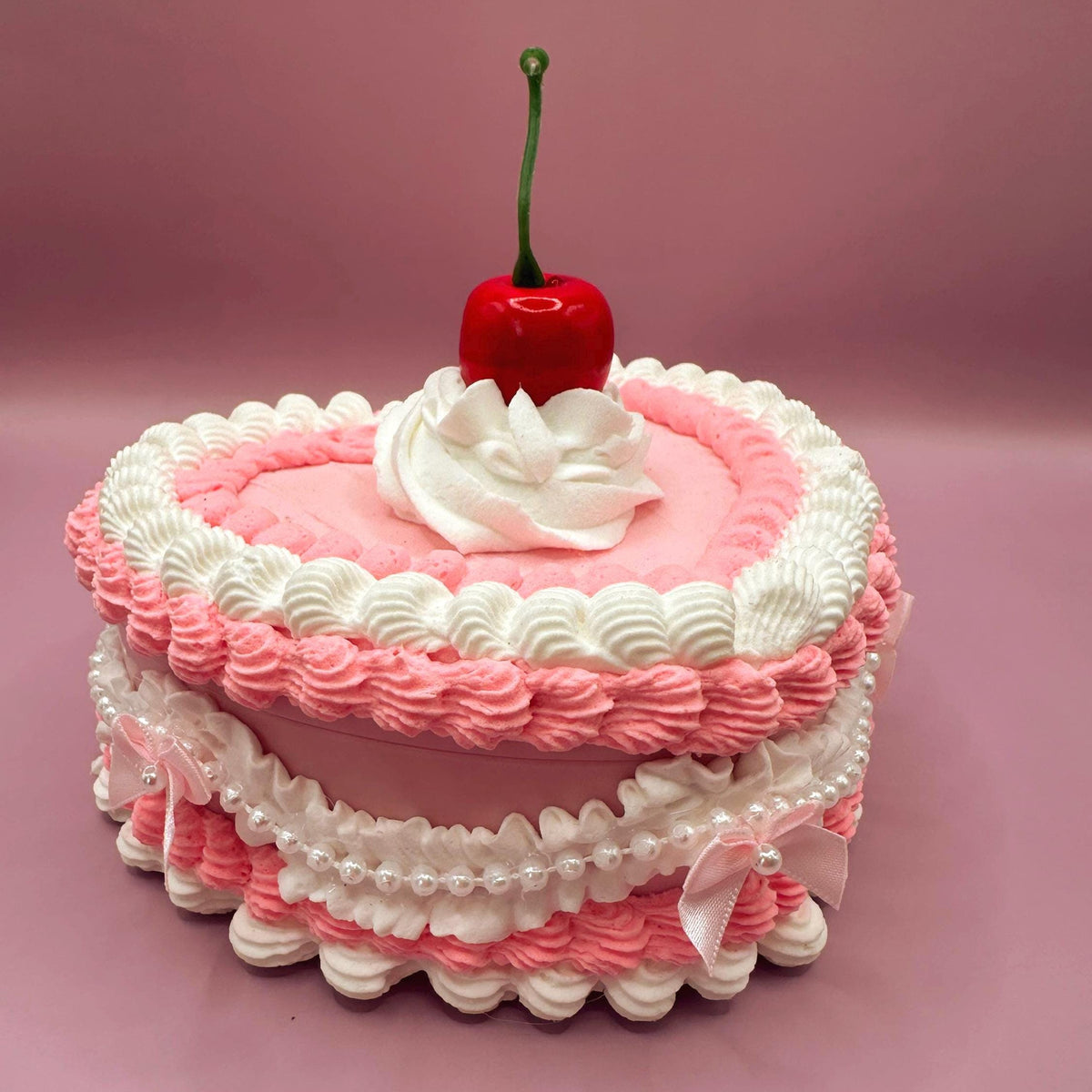 Pink Fake Cake Jewelry Box with Pearls & Bows | Coquette Maximalist Dopamine Decor