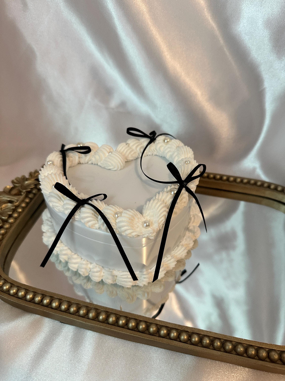 Coquette Heart Cake Jewelry Box: White & Satin Bow Decor