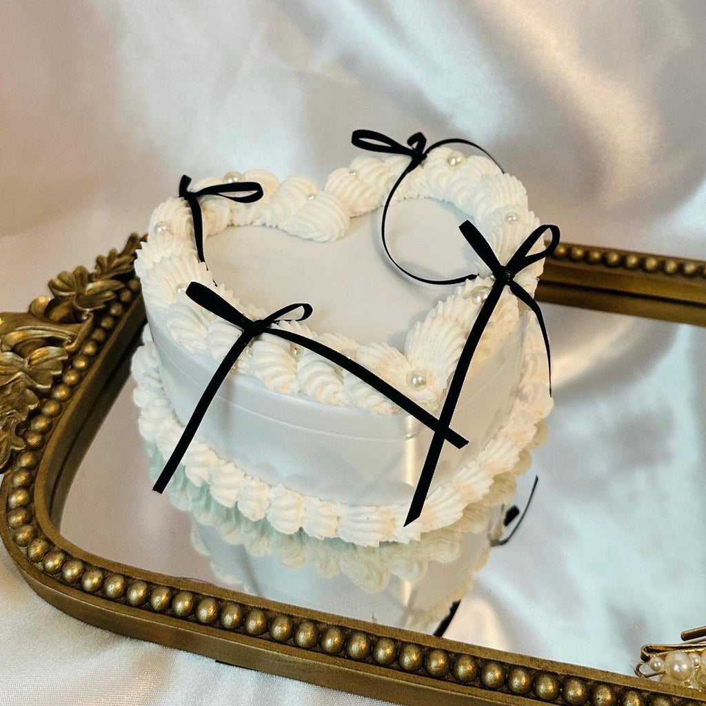 Coquette Heart Cake Jewelry Box: White & Satin Bow Decor