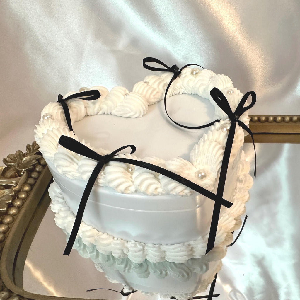 Coquette Heart Cake Jewelry Box: White & Satin Bow Decor