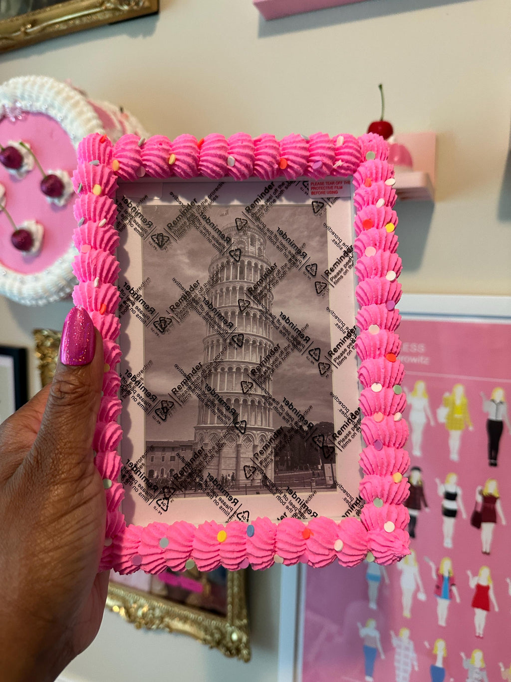 Bright Pink Fake Cake Picture Frame with Fluffy Icing | Vertical or Horizontal Orientation