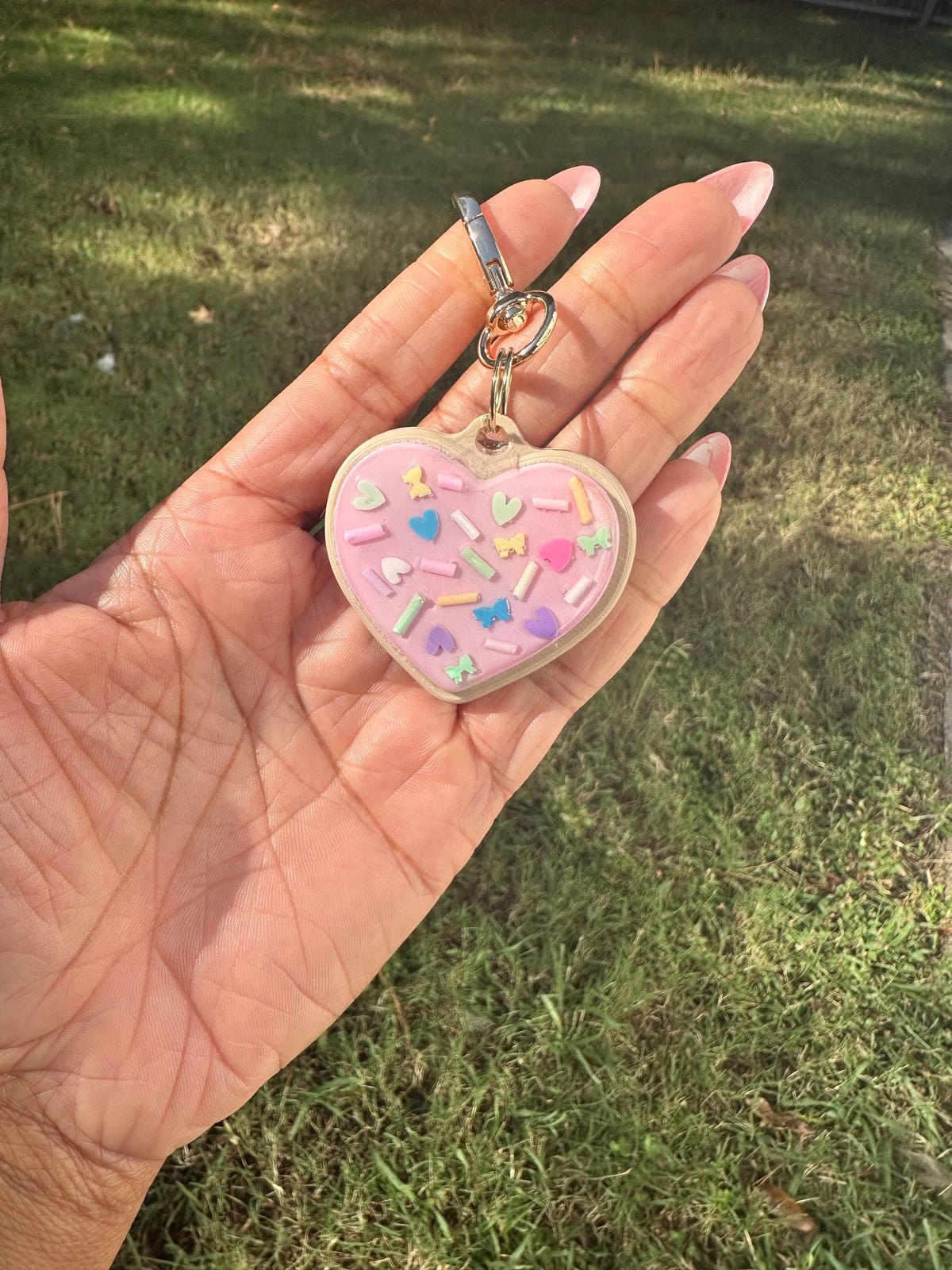 Heart Shaped Sugar Cookie Keychain | Purse Charm with Clay Sprinkles