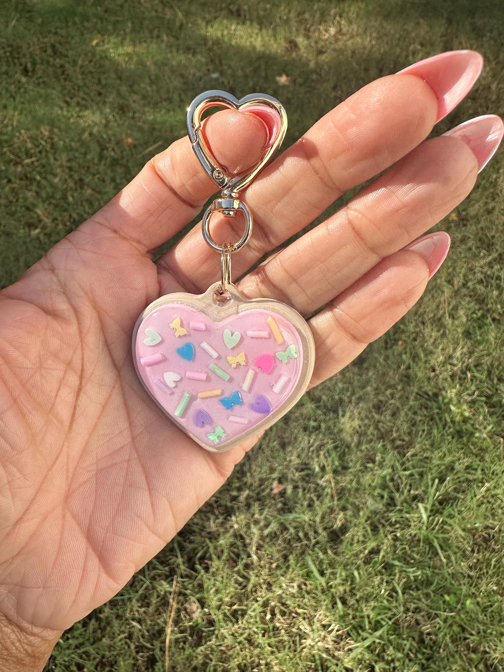 Heart Shaped Sugar Cookie Keychain | Purse Charm with Clay Sprinkles