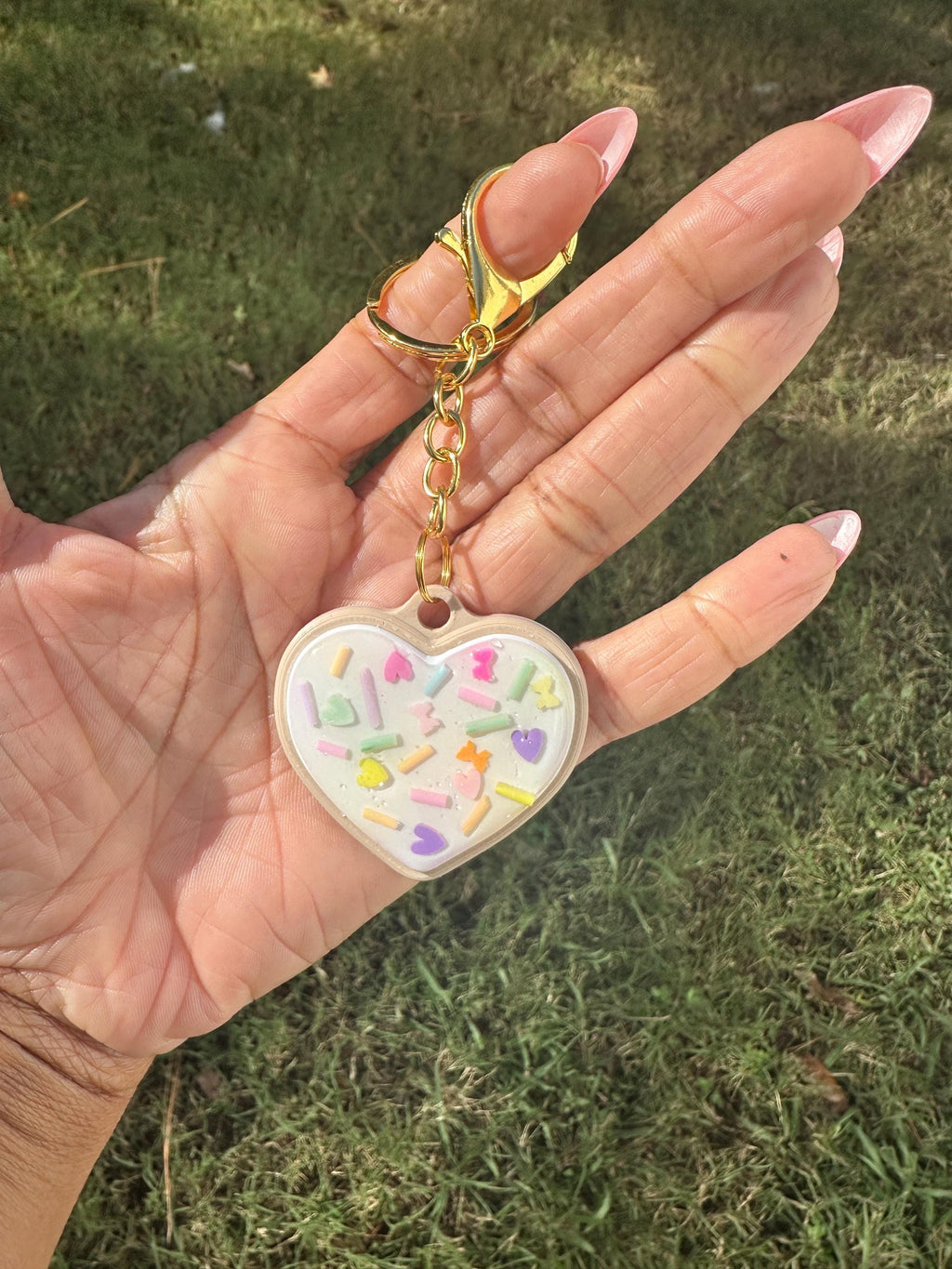 Heart Shaped Sugar Cookie Keychain | Purse Charm with Clay Sprinkles