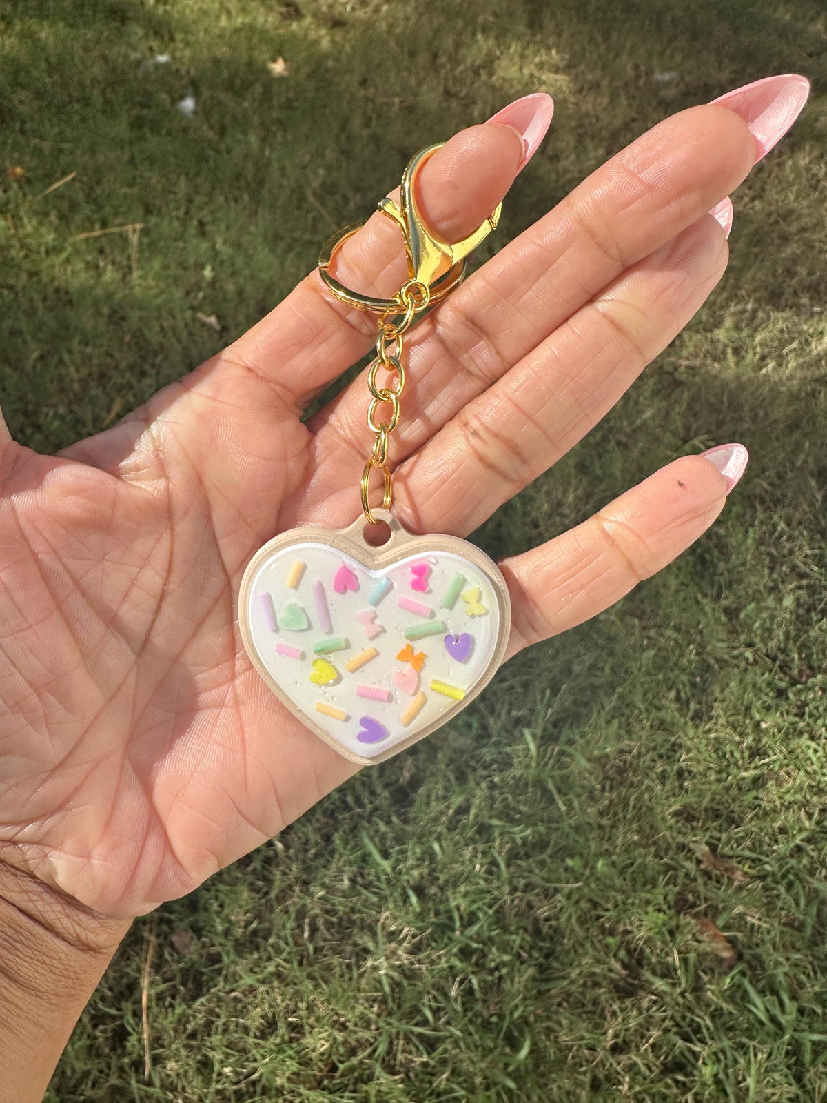 Heart Shaped Sugar Cookie Keychain | Purse Charm with Clay Sprinkles
