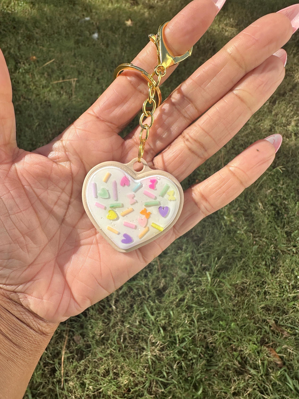 Sugar Cookie Smart NFC Keychain Heart Shape | Purse Charm with Clay Sprinkles