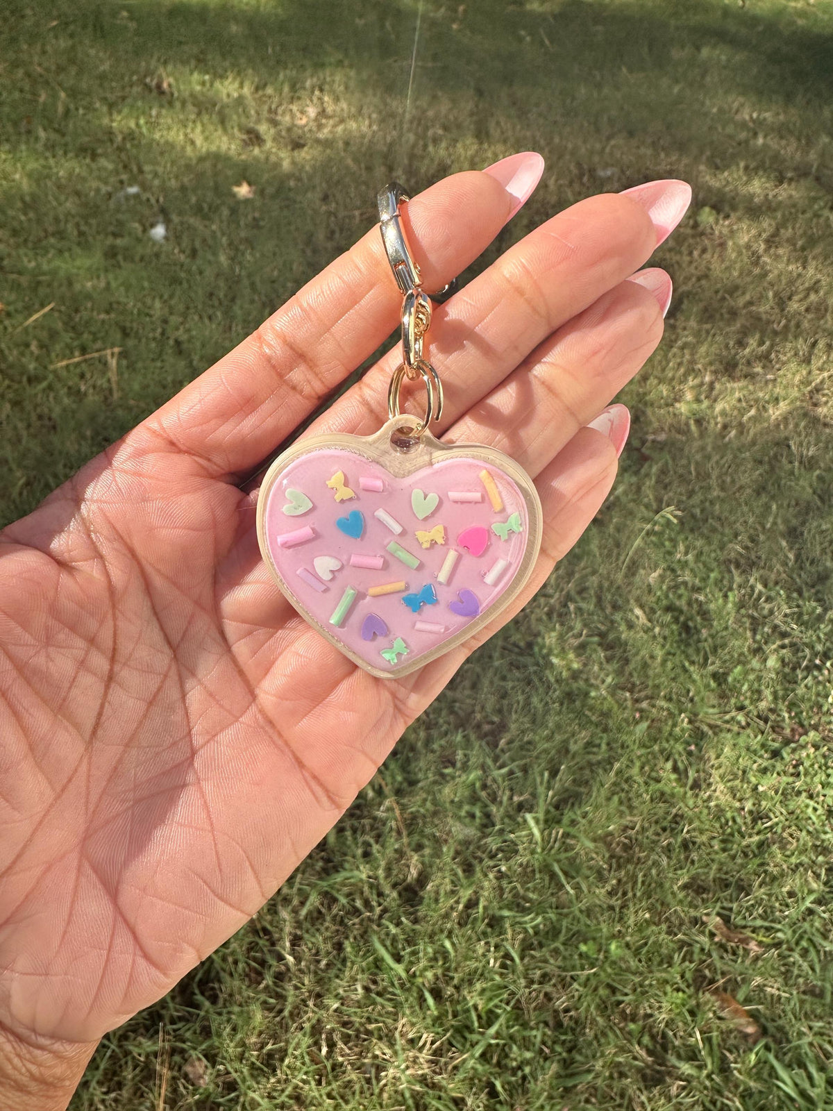 Sugar Cookie Smart NFC Keychain Heart Shape | Purse Charm with Clay Sprinkles
