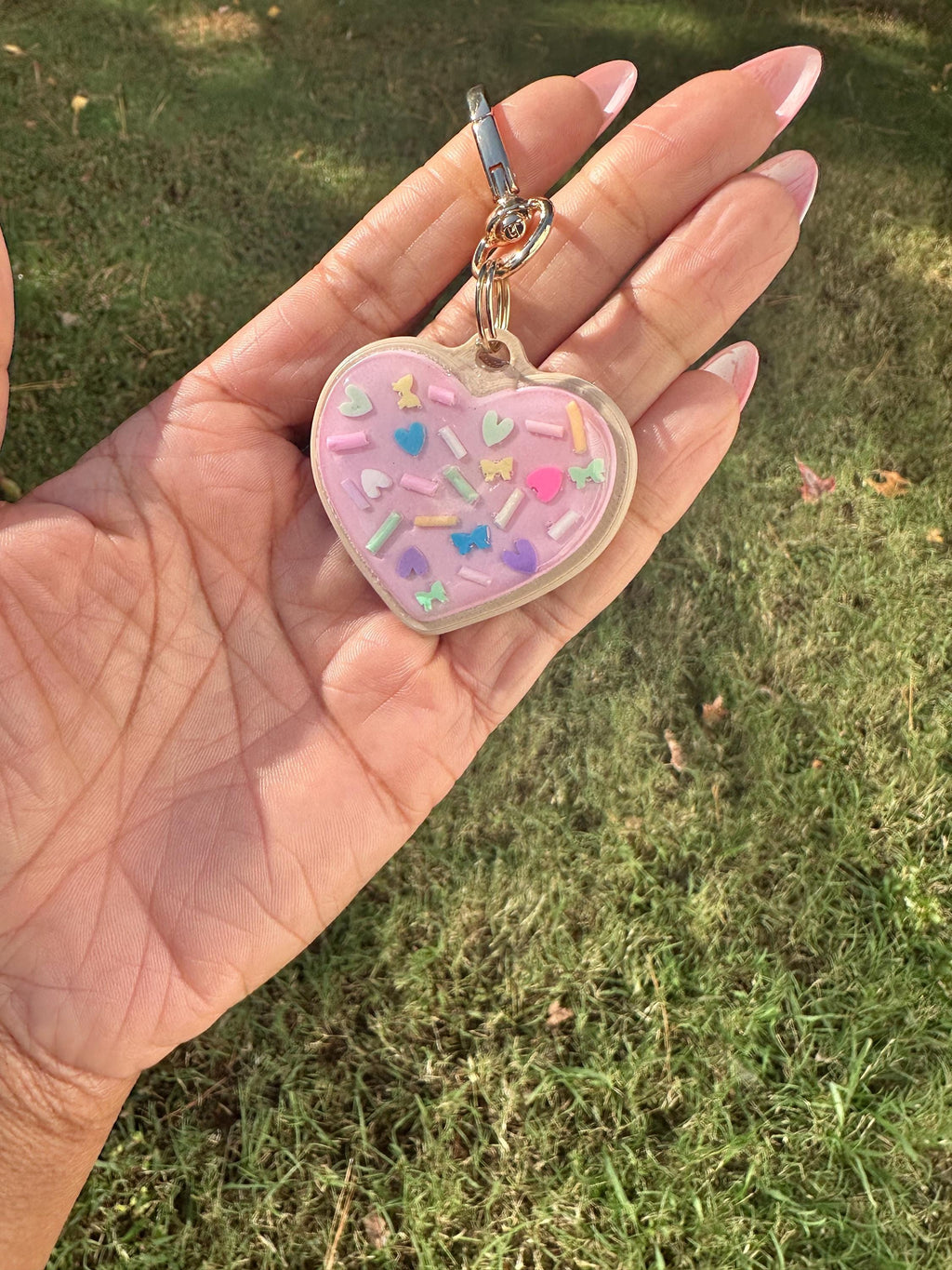 Heart Shaped Sugar Cookie Keychain | Purse Charm with Clay Sprinkles