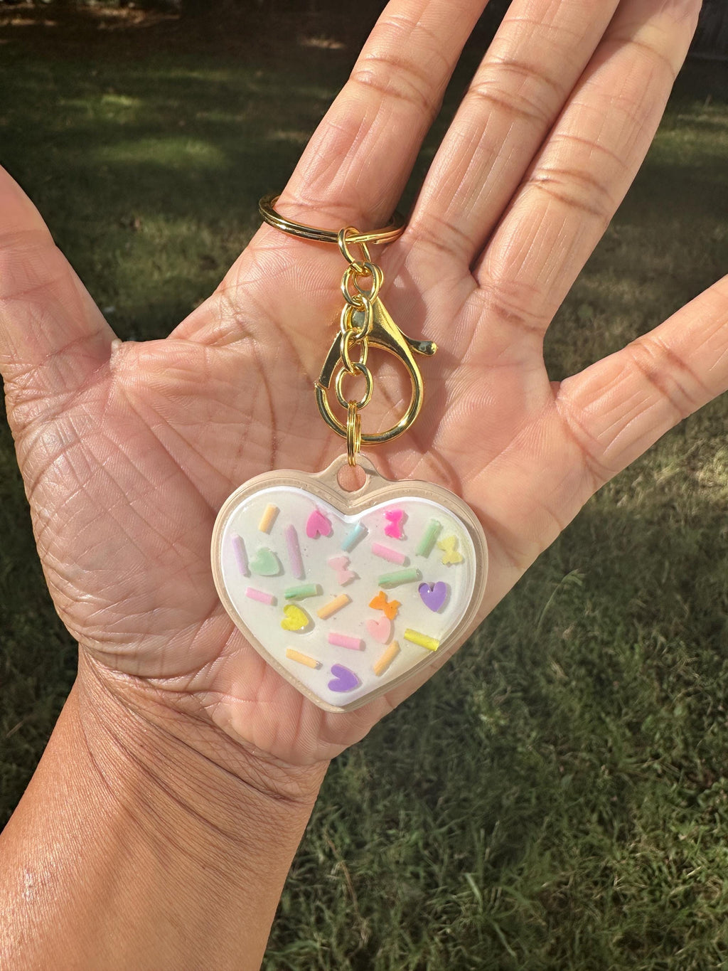 Heart Shaped Sugar Cookie Keychain | Purse Charm with Clay Sprinkles