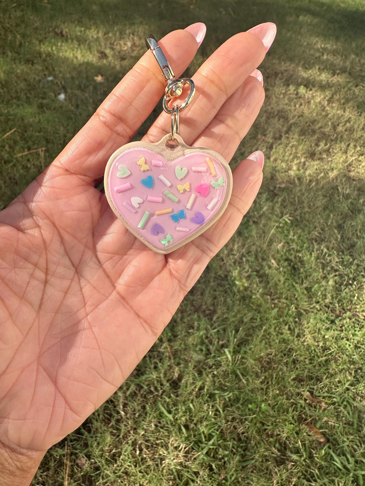 Heart Shaped Sugar Cookie Keychain | Purse Charm with Clay Sprinkles