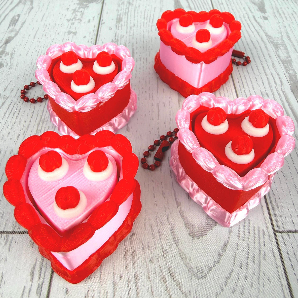 Fidget Clicker Heart Shaped Cake Keychain with Cherries