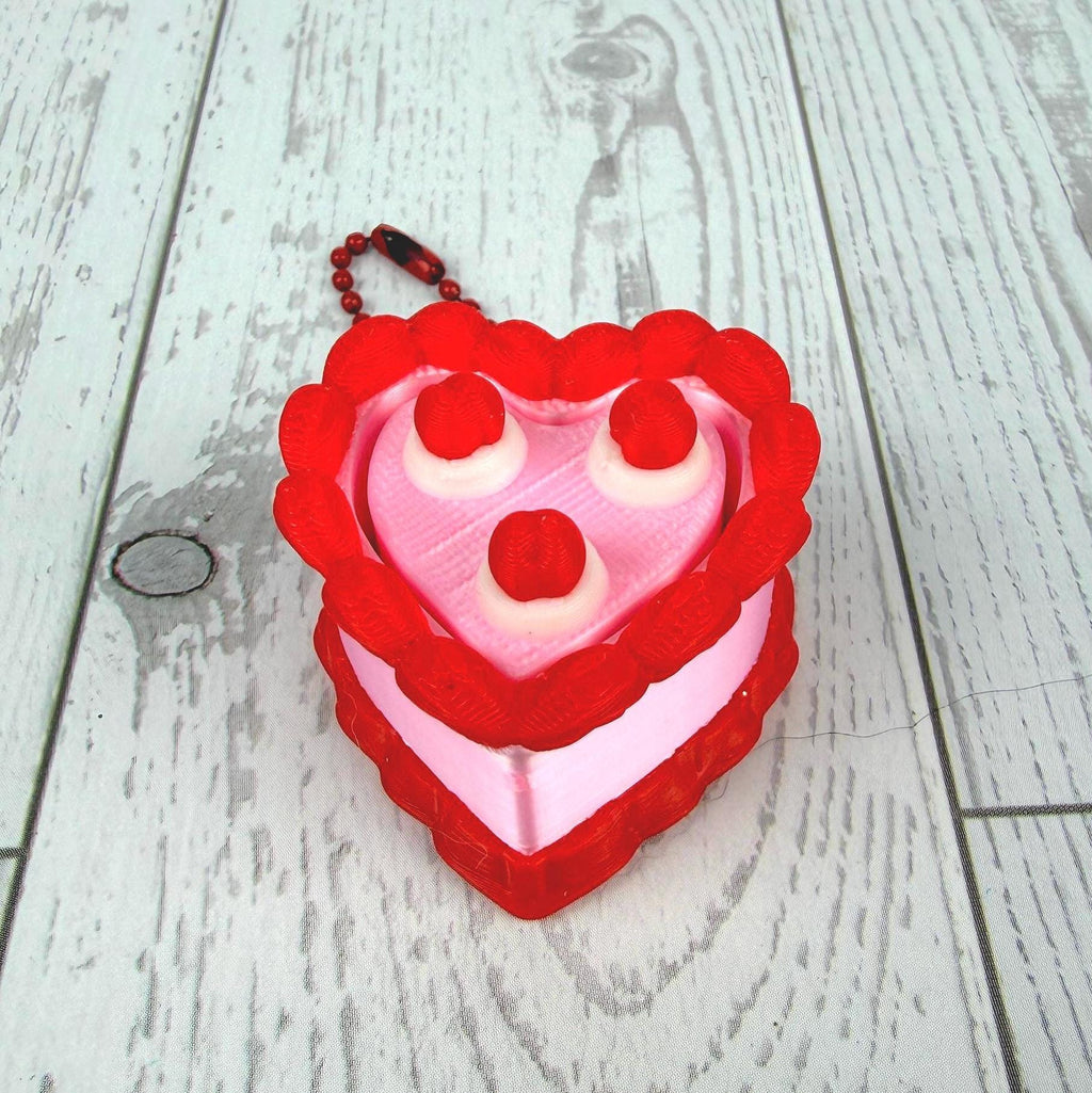 Fidget Clicker Heart Shaped Cake Keychain with Cherries